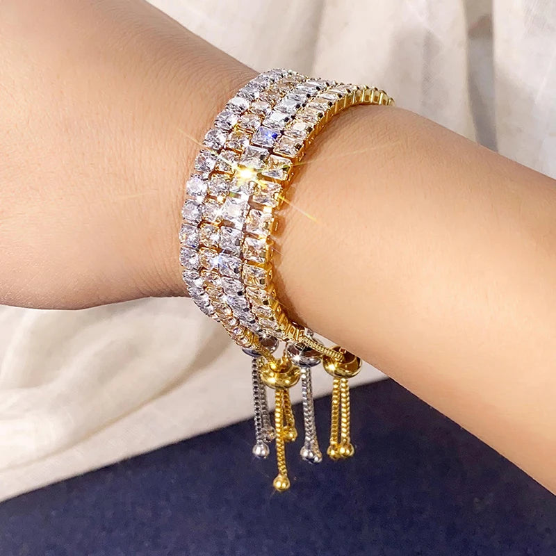 luckacco daily picks adjustable draw bracelet for women full bling crystal cubic zirconia exquisite female hand accessories statement jewelry