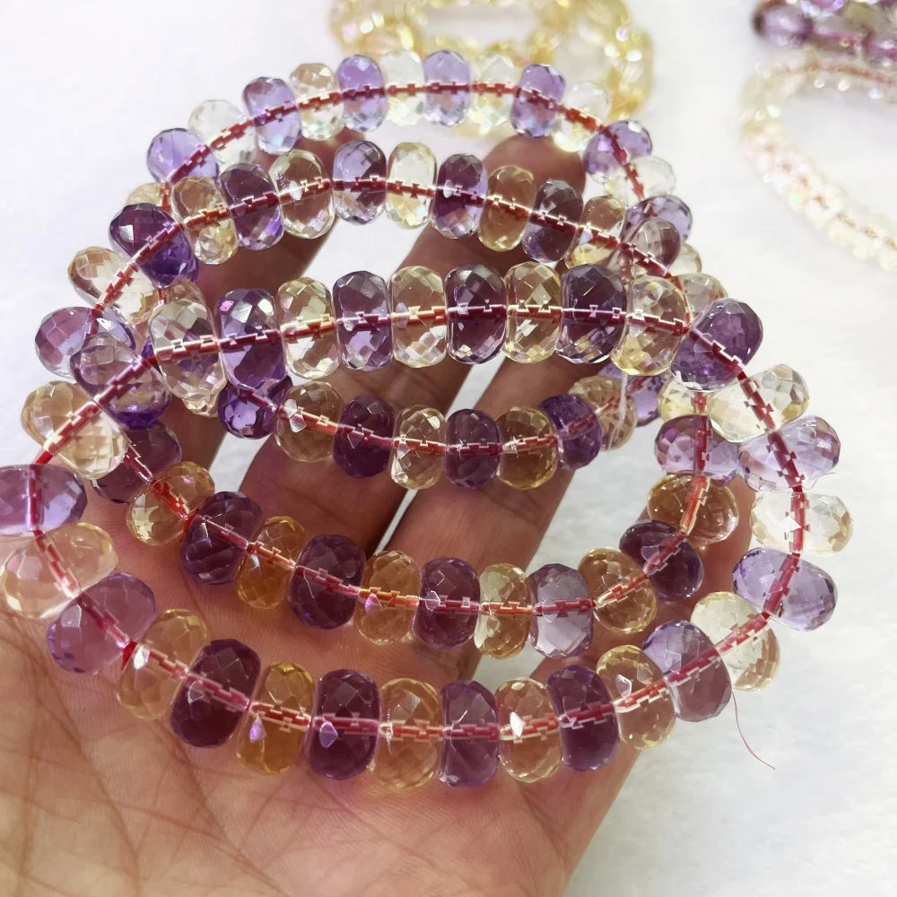 luckacco  natural aaaaaaa amethyst faceted stone citrine ametrine  spacer beads for jewelry making diy bracelet necklace
