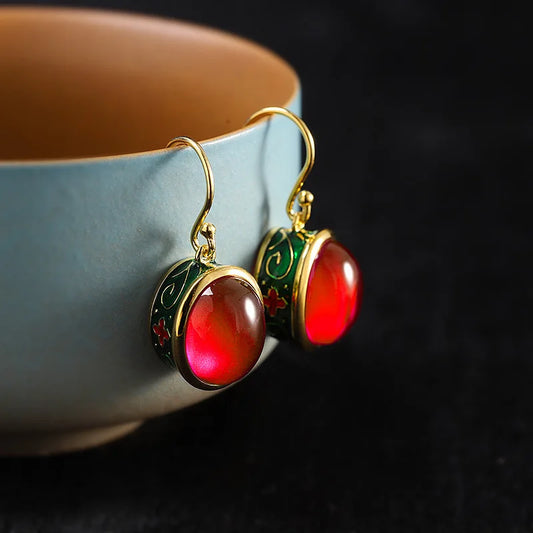 Luckacco Original ancient gold craftsmanship natural carnelian rings for women flower enamel national style light luxury Wedding jewelry