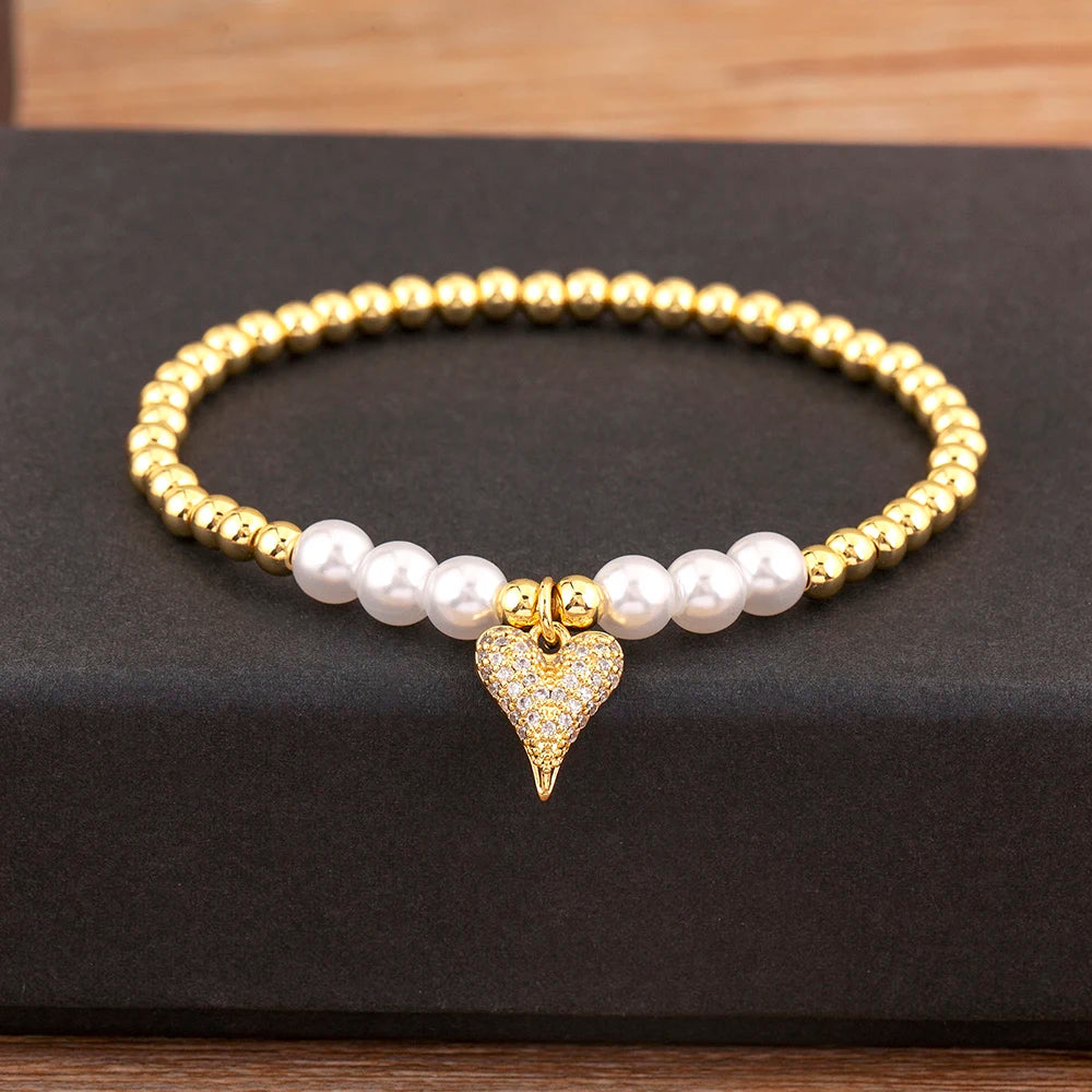 luckacco nidin new arrival romantic heart shape shine zircon pearl beads bracelets for female fashion versatile jewelry accessories gifts