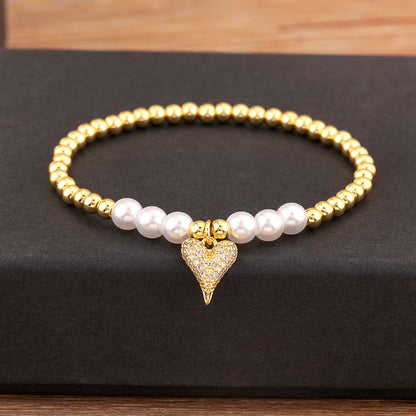 Luckacco Nidin New Arrival Romantic Heart Shape Shine Zircon Pearl Beads Bracelets For Female Fashion Versatile Jewelry Accessories Gifts