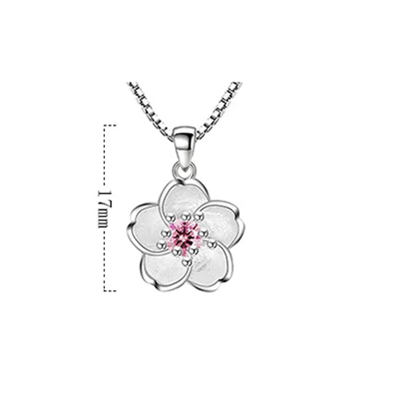 luckacco 925 sterling silver pink purple peach blossom necklaces for women retro luxury jewelry accessories freeshiping items jewellery