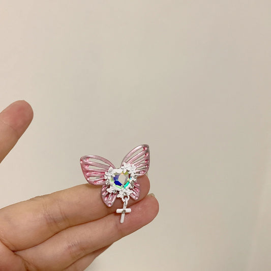 Luckacco Fashion Enamel Drop Oil Y2K Crystal Butterfly Open Ring for Women Engagement Party Gift Temperament Jewelry 2025 New