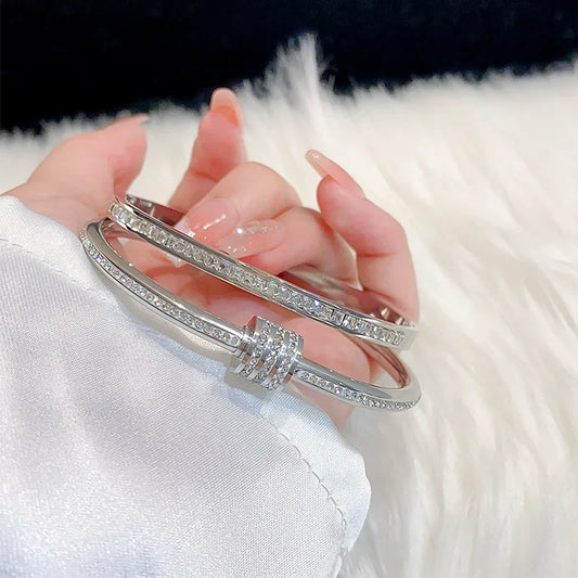 Luckacco Silver Color Stainless Steel Colorfast Bracelets Skyful Star Bracelet Set for Women Fashion Light Luxury Jewelry Gifts