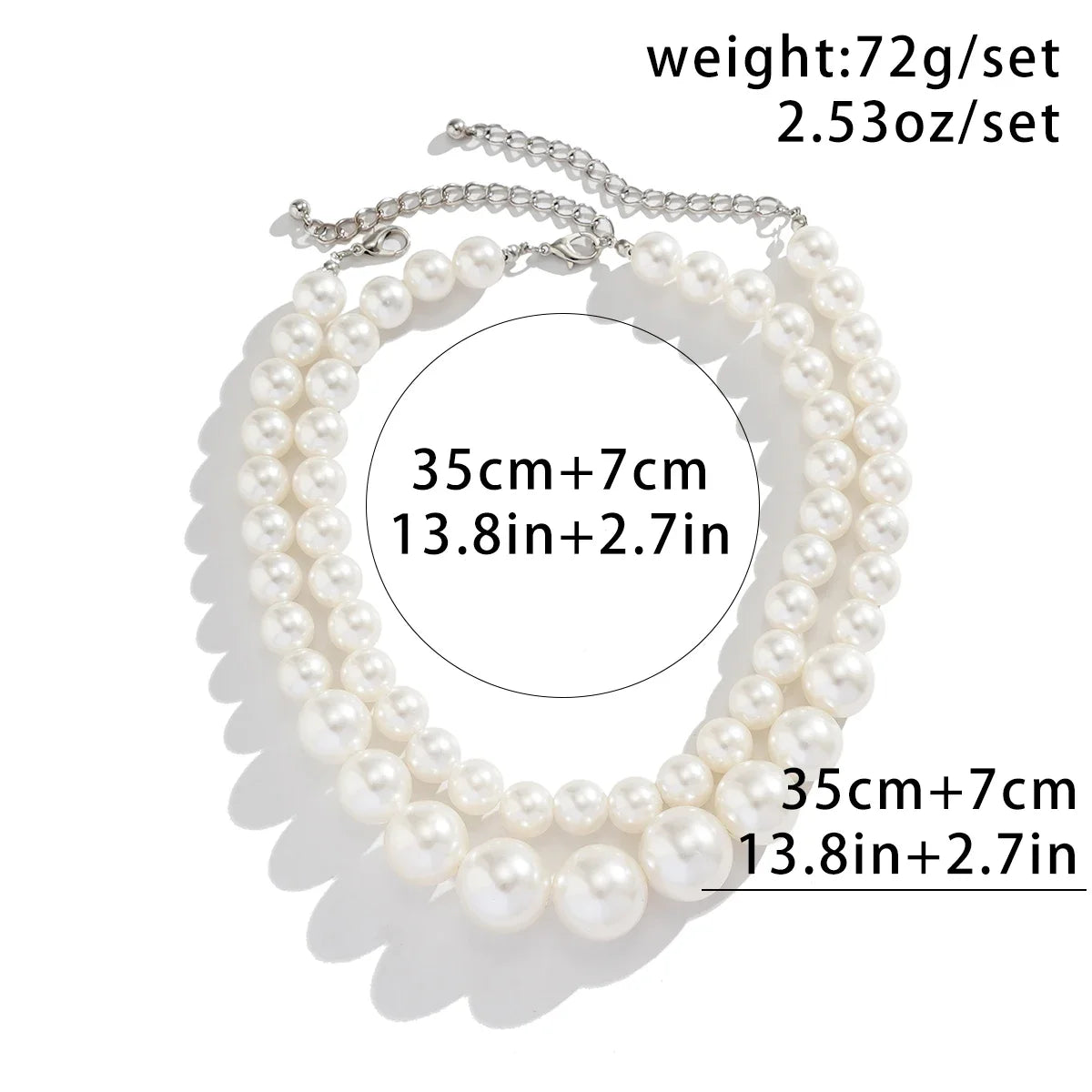 luckacco 2 women's european and american trendy double row large pearl necklaces for outdoor travel parties, holiday gifts -802057