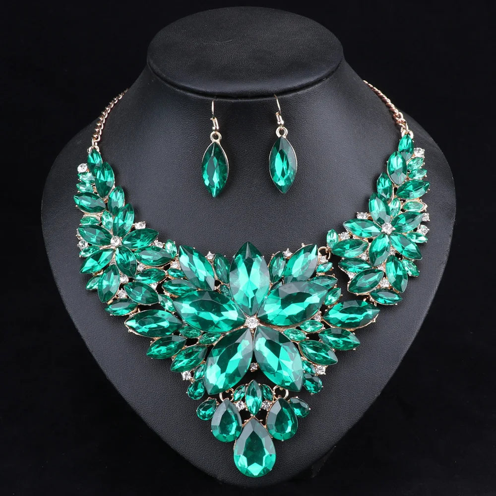 luckacco fashion crystal jewelry sets bridal necklace earrings sets wedding party jewelery dress jewellery decoration accessories