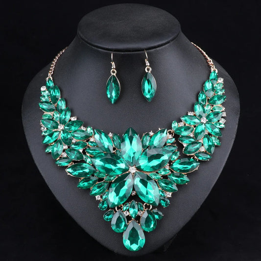 Luckacco Fashion Crystal Jewelry Sets Bridal Necklace Earrings Sets Wedding Party Jewelery Dress Jewellery Decoration Accessories