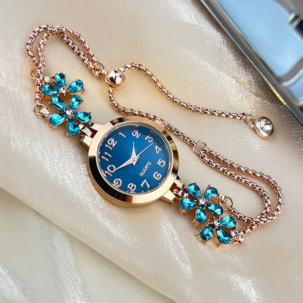 luckacco live burst new diamond set flowers color diamond simple fashion pull bracelet watch women's watch