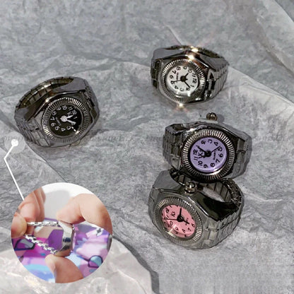 Luckacco Vintage Punk Quartz Finger Watch Ring for Women Men Couple Rings Digital Watches Elastic Stretchy Finger Band Ring Jewelry Clock