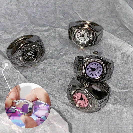 Luckacco Vintage Punk Quartz Finger Watch Ring for Women Men Couple Rings Digital Watches Elastic Stretchy Finger Band Ring Jewelry Clock
