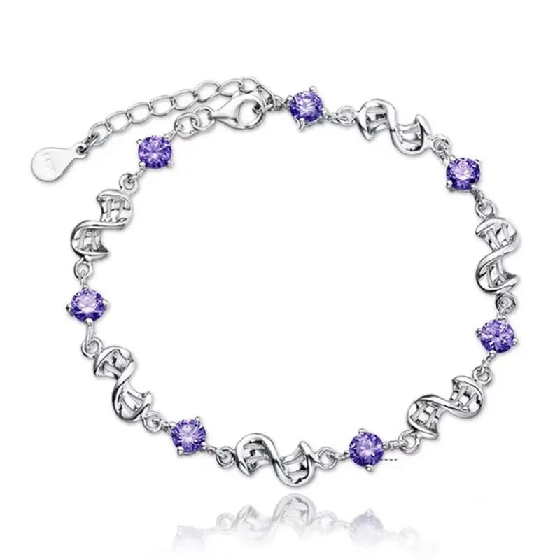luckacco new fine 925 sterling silver purple crystal lucky clover bracelets for women fashion party wedding accessories jewelry 17cm+4cm