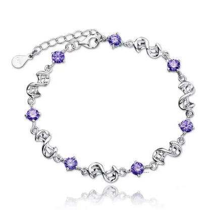 Luckacco NEW fine 925 Sterling Silver Purple crystal Lucky Clover Bracelets for women fashion party wedding accessories Jewelry 17CM+4CM