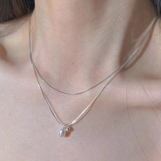 Luckacco PANJBJ 925 Sterling Silver Moonstone Necklace for Women Girl Individuality Geometric Simple Jewelry Birthday Gift