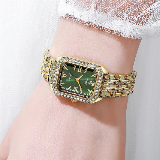 Luckacco 2025 Light luxury Brand Watch Women Business Simple Diamond Gold Watches Casual Female Student Fashion Quartz Clock Wristwatches