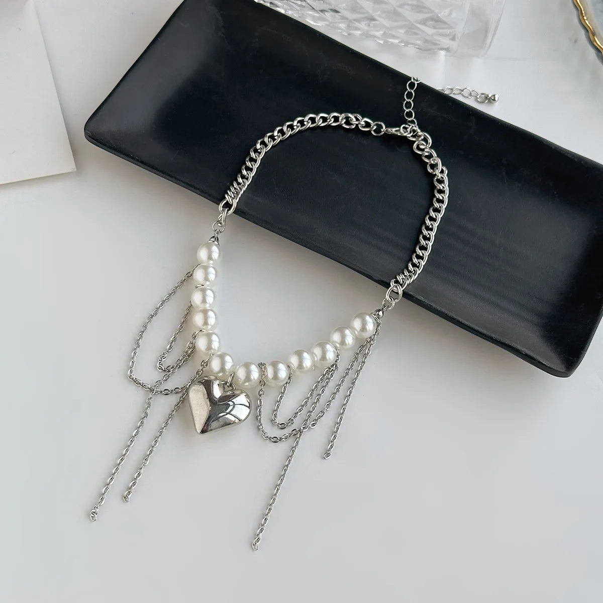 luckacco multi-layered pearl necklace for women party y2k trendy clavicle chain fashion heart pendant jewelry accessories gifts