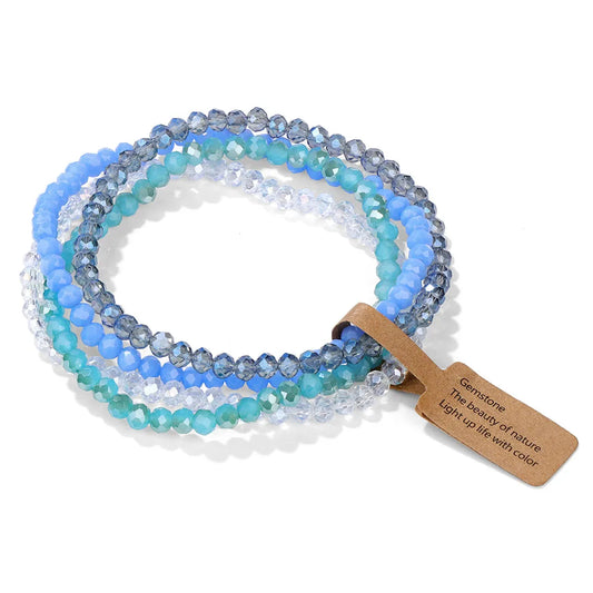 Luckacco Handmade Women Crystal Beaded Bracelet Set 3x4mm Round Glass Beads Stretch Bracelets Female Girls Boho Bangles Jewelry Gift