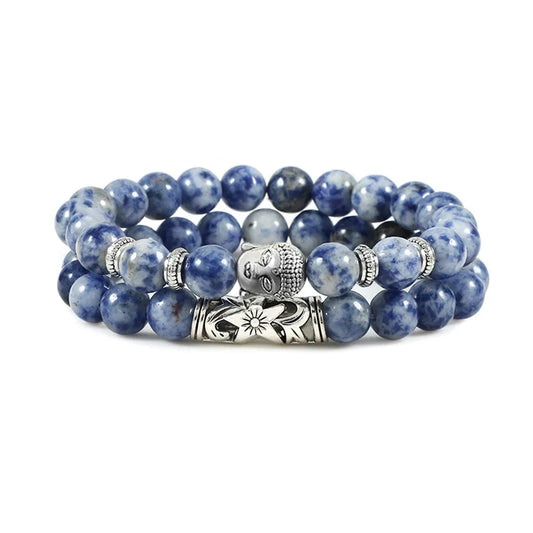 Luckacco 2pcs/set Buddha Head Bracelet for Women Men Natural Tiger Eye Lava Stone Yoga Beads Distance Bracelets Charm Couple Jewelry Gift