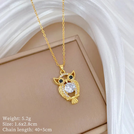 Luckacco Women's Stainless Steel Owl Necklace European And American Popular Light Luxury Temperament Pendant Collarbone Chain Jewelry