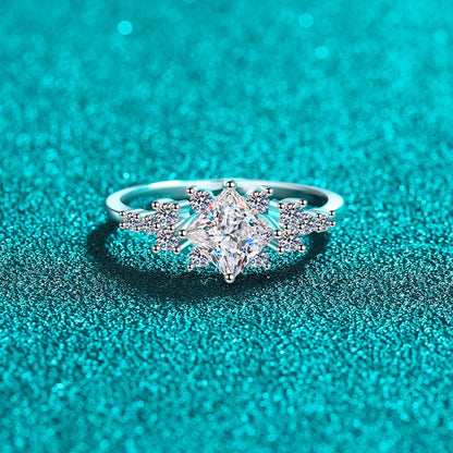 Luckacco Luxury 18K white gold wedding ring 1ct D color real moissanite square geometric design ring exquisite women's jewelry