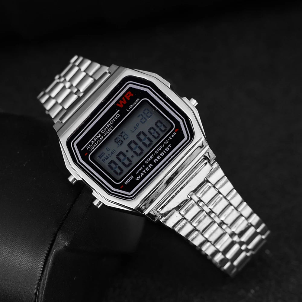 luckacco f91w luxury watch waterproof retro digital stainless steel sports military watches men women electronic wrist watches clock