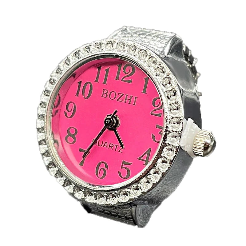 luckacco steel fun new roman quartz finger watch rings vintage punk mini elastic strap alloy watches couple rings jewelry clock women men