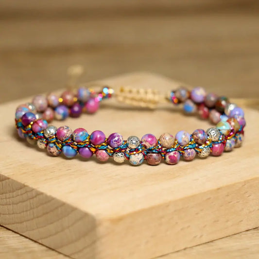 Luckacco 4mm Imperial Jasper Bracelet for Women Jewelry Natural Purple Sea Sediment Jasper Yoga Healing Stone Bracelet