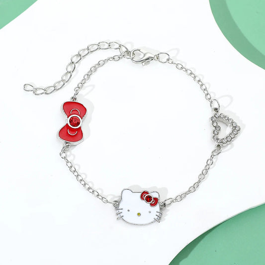 Luckacco Anime Sanrio Bracelet Cartoon Figure Hello Kitty Head Heart Shape Rhinestones Metal Bracelet Bangle Kawaii Jewelry Accessories