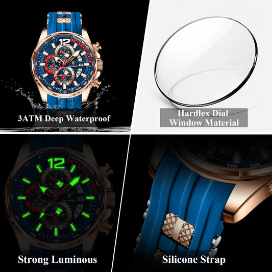 Luckacco POEDAGAR Luxury Military Men Watch Calendar Chronograph Waterproof Luminous Man Wristwatch Fashion Silicone Quartz Men's Watches