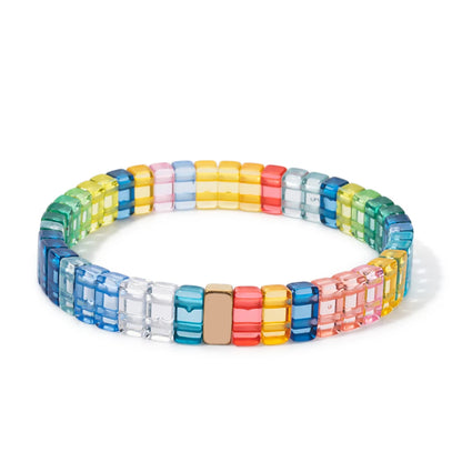 Luckacco 4x8mm Crystal Acrylic Bangle For Women Handmade Rainbow Color Elastic Bracelets