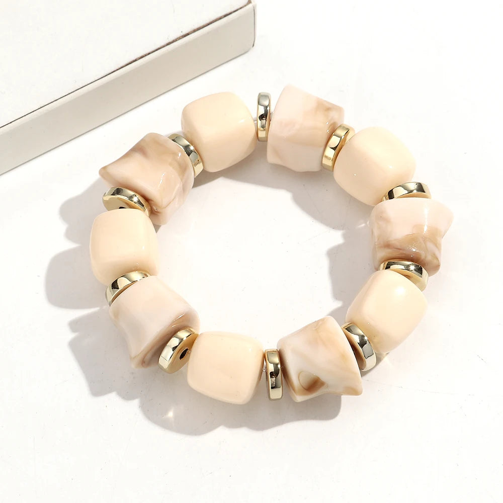 luckacco new acrylic irregular geometric handmade elastic bracelet for woman man colorful beaded statement bracelets unique jewelry gift