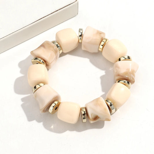 Luckacco New Acrylic Irregular Geometric Handmade Elastic Bracelet for Woman Man Colorful Beaded Statement Bracelets Unique Jewelry Gift