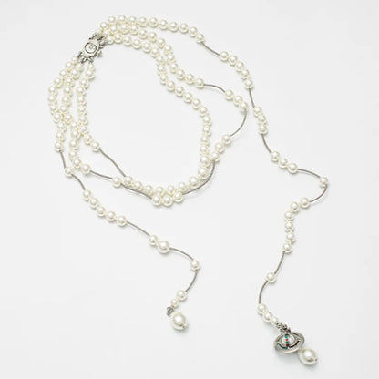 Luckacco Multi-layer Saturn pearl necklace female high-end sense Queen Mother West tassel necklace sweater chain Imitation pearl necklace