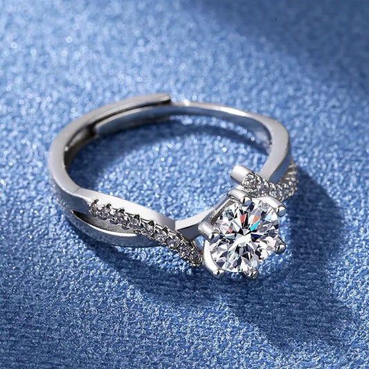 Luckacco Light luxury sweet S925 sterling silver and white gold moissanite ring female six-claw wedding ring