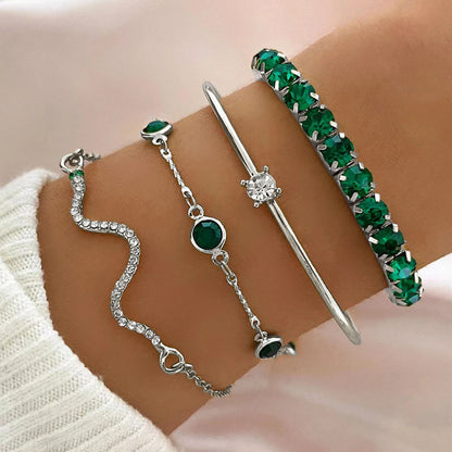 Luckacco 4PCS/Set Fashionable Snake Imitation Gemstone Bangle Rhinestone Full Metal Bracelet Set for Women's Jewelry Birthday Party Gifts
