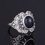 Natural Oval Blue Sandstone Silver Rings Black Stone Rings for Women Girl Wedding Engagement Jewelry Gift Drop Shipping - luckacco