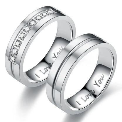 Luckacco Fashion Women Men Titanium Steel Ring Classic Letter I Love You Rings Gold Color Jewelry for Couple Weeding Gift Accessories