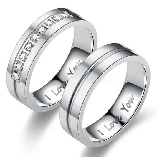 Luckacco Fashion Women Men Titanium Steel Ring Classic Letter I Love You Rings Gold Color Jewelry for Couple Weeding Gift Accessories