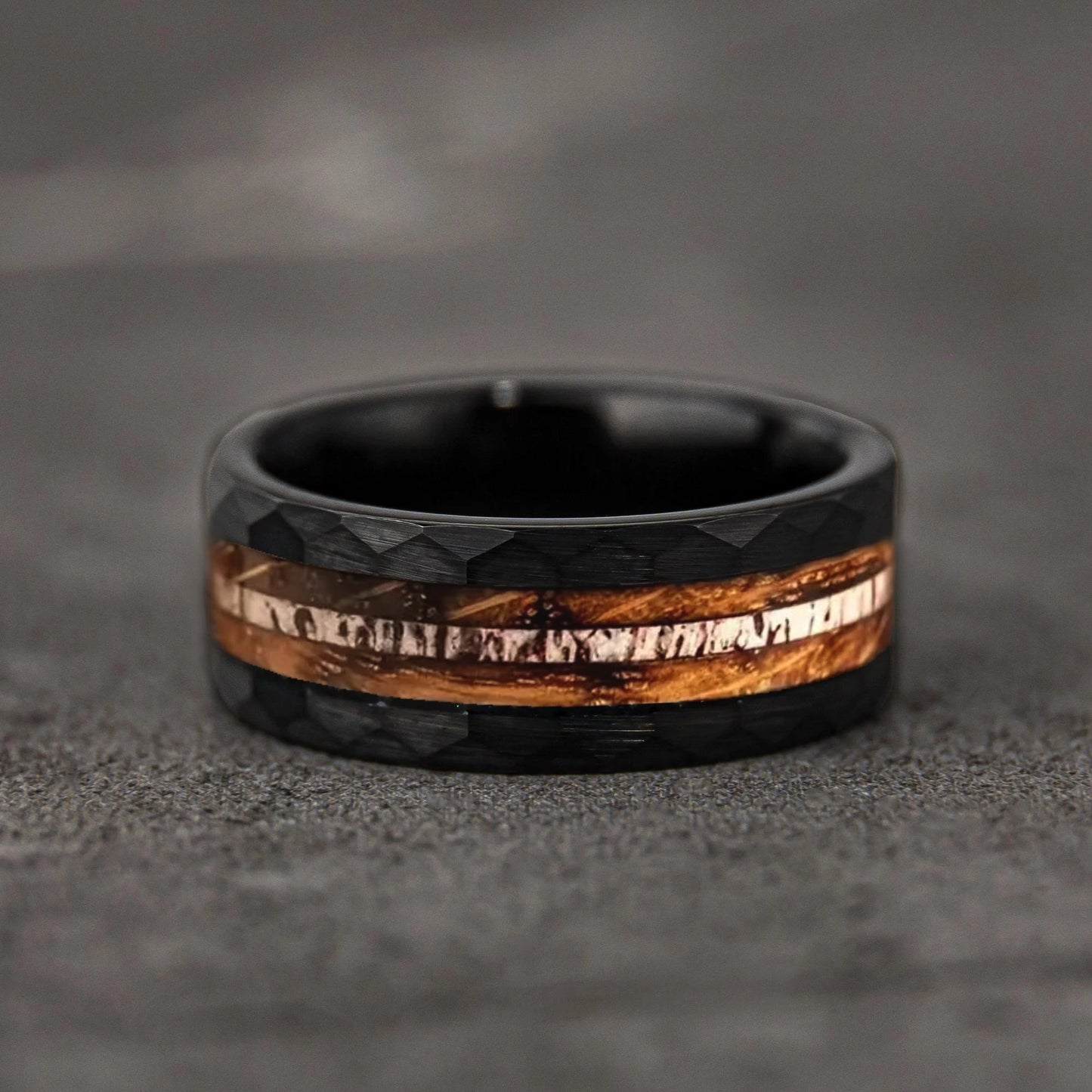 luckacco fashion 8mm men stainless steel rings silver color brushed deer antler and koa wood rings for men wedding band jewelry