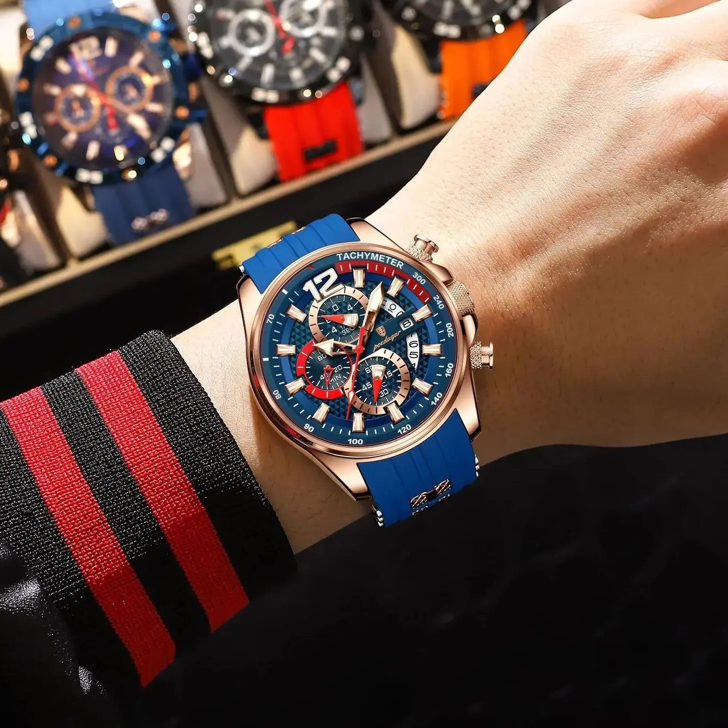 luckacco poedagar luxury military men watch calendar chronograph waterproof luminous man wristwatch fashion silicone quartz men's watches