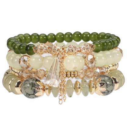 Luckacco 4 pieces/set Bohemian crystal tassel multi-layer elastic rope bracelet, handmade beaded bracelet, women's fashion accessories