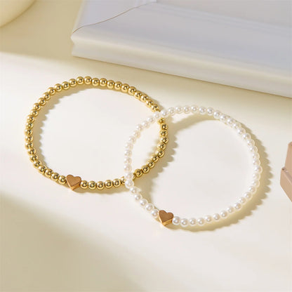 Luckacco Double Layer Minimalist Love Heart Gold Color Imitation Pearl Beaded Bracelets For Women Men Retro Cross Star Bangles Jewelry