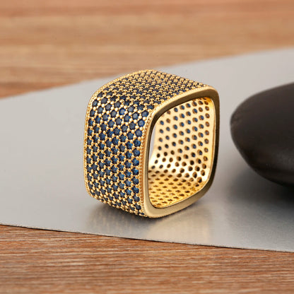 Luckacco Nidin New Trendy Square Shape Inlaid Crystal Zircon Rings For Women Men 5 Colors Choice Hip Hop Style Finger Jewelry Chic Gifts