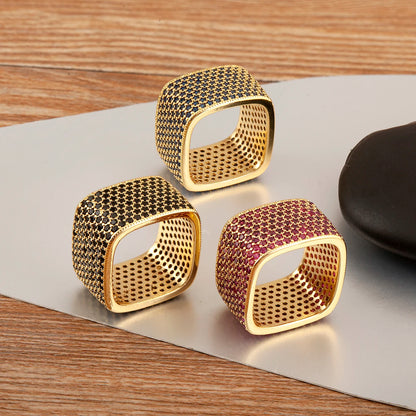 Luckacco Nidin New Trendy Square Shape Inlaid Crystal Zircon Rings For Women Men 5 Colors Choice Hip Hop Style Finger Jewelry Chic Gifts