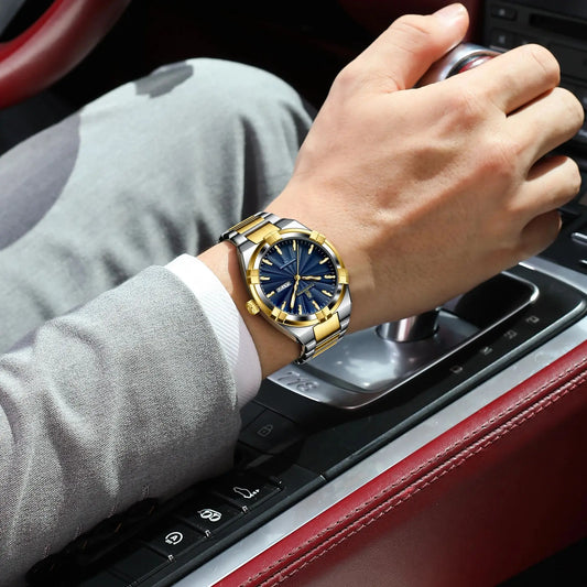 Luckacco CAREKISO Military Business Men Clock Date Week Waterproof Luminous Quartz Man Wristwatch Stainless Steel Men's Watches Reloj+Box