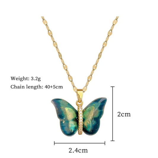 Luckacco 1pcs Gold Butterfly Series Copper Encrusted Zircon Pendant Titanium Steel Chain Simple And Elegant Necklace