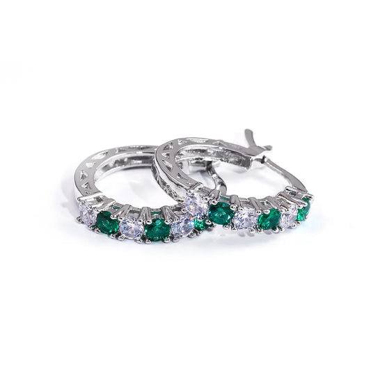 Luckacco New Arrival 925 Sterling Silver pendientes Fashion Round Circle Clear Mosaic CZ Zircon Stud Earrings for Women Jewelry brincos