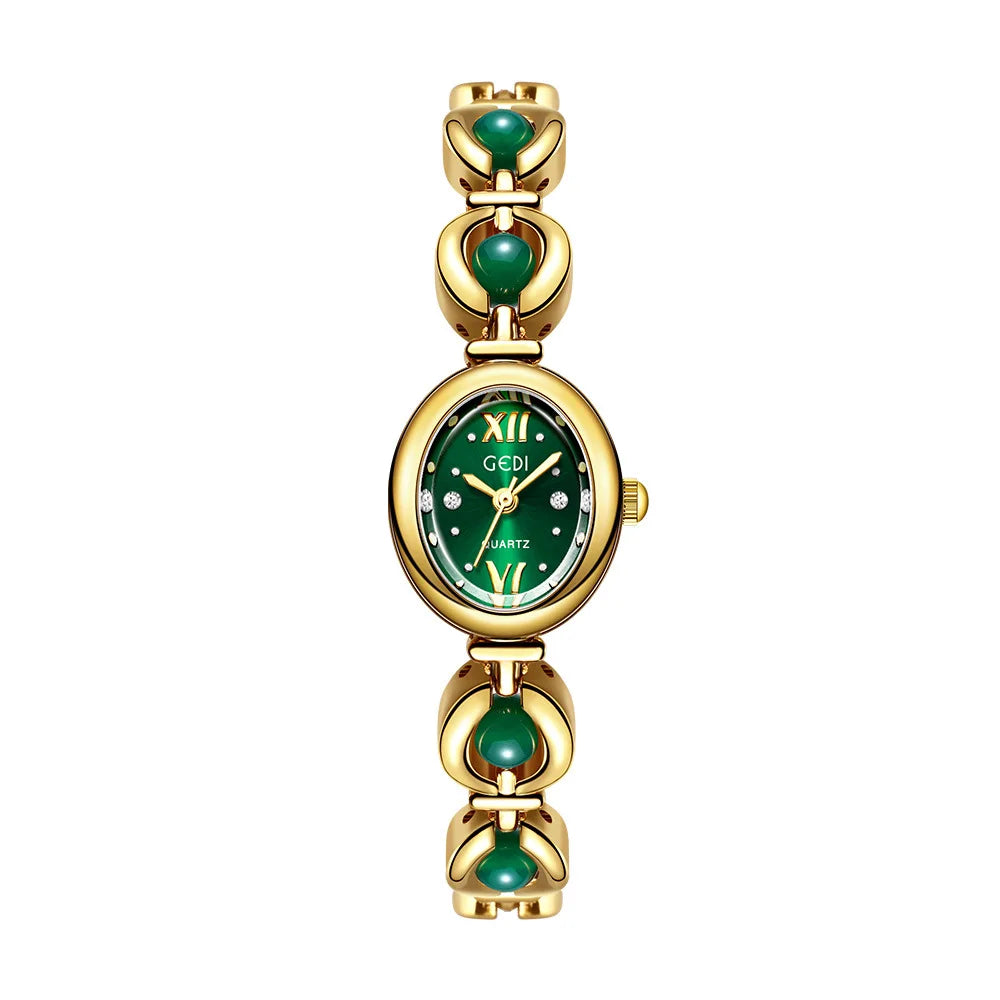 luckacco ladies watch light luxury brand national style zulu green bracelet advanced bead waterproof women fashion quartz wristwatches