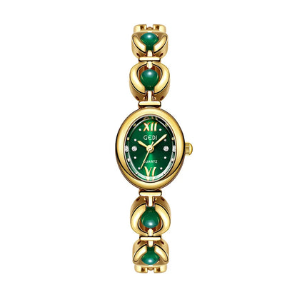 Luckacco Ladies Watch Light Luxury Brand National Style Zulu Green Bracelet Advanced Bead Waterproof Women Fashion Quartz Wristwatches