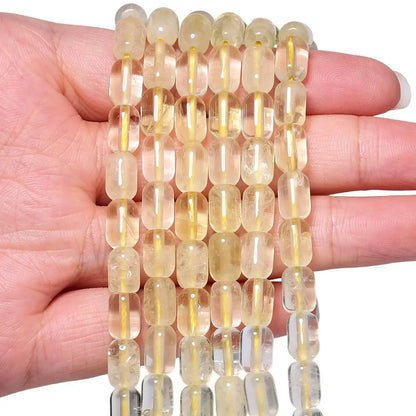 Luckacco 9x6MM Cylinder Lemon Quartz Natural Stone Loose Spacer Beads for Jewelry Making DIY Earrings Bracelet Charms Accessories
