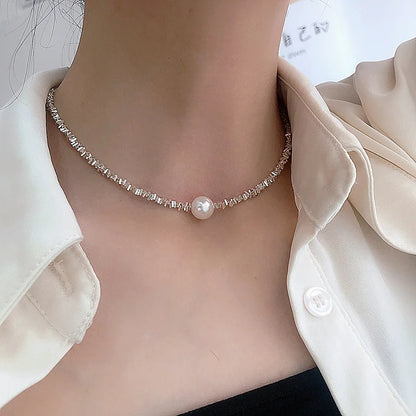 Luckacco Popular 925 Sterling Silver Fashion Round Pearl Necklace For Women Fine Jewelry Wedding Party Birthday Gift